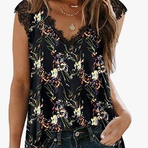 Xieerduo Women’s V-neck lace tank top